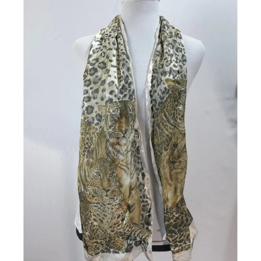 Symphony Scarfs Wrap Tiger Leopard Print Tan 14 X 67 Maximalist Italy